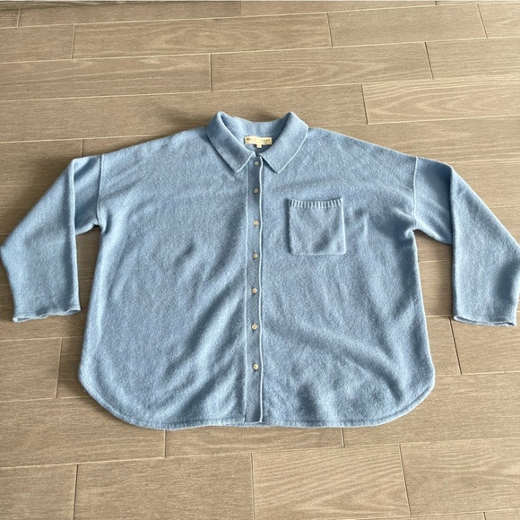 Madewell × DONNI Re(sourced) Cashmere Merino Shirt Jacket Blue Shaket Size XXL - Picture 11 of 13
